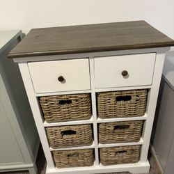 Wood Cabinet with Wicker Baskets