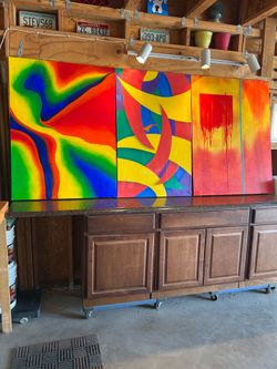3 large abstract acrylic on canvas paintings