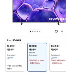 50 Inch Smart TV 2025 Class U8000 Series Crystal UHD 4K Smart Tizen TV with Bluetooth, Motion Xcelerator (Renewed