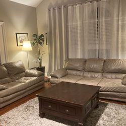Living Room Set: Leather Couch, Leather Love Seat And Coffee Table