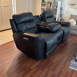 Electronic Black Leather Reclining Couch