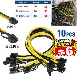 10pcs Quality Breakout Cable 6Pin to 8Pin (6+2Pin) PCI-E Cable 18AWG Mining