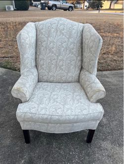 Wingback Accent Chair Floral Damask Upholstery