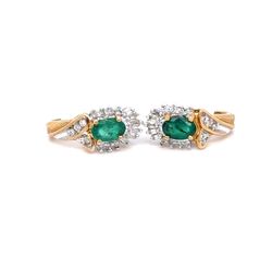 10K Gold and Emerald Halo Diamonds Stud Earrings