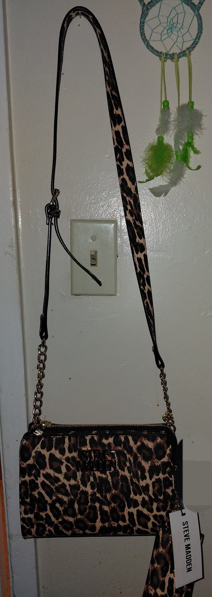 Steve Madden Leopard Print Mini Bag with Gold Chain