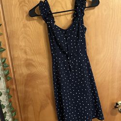 Navy Blue Fitted Sundress With Tiny Hearts