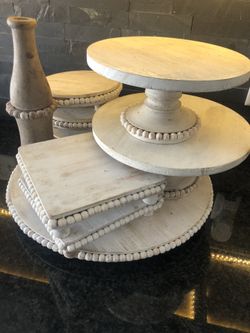 Wood Beaded 9 Piece Serving Set