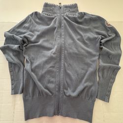 Pre Owned Good  Gersemi Sanna  Full Zip Cardigan  Collared Embroidered  Plaid Light Blue  Women Size XL