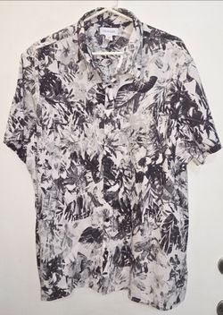 Mens Calvin Klein Black White Tropical Button Up Shirt XXL