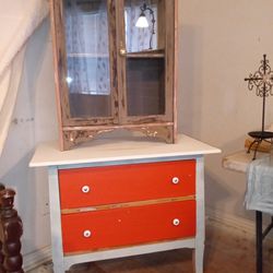 Two Drawer Desk With Two-door Glass Cabinet