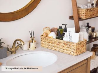 StorageWorks Toilet Tank Basket for Bathroom, Water Hyacinth Storage Baskets for Toilet Tank Top, 2-Pack