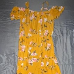 yellow Long Dress With Flowers 