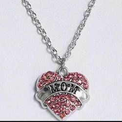 Mom Crystal Heart Pendant With Chain 