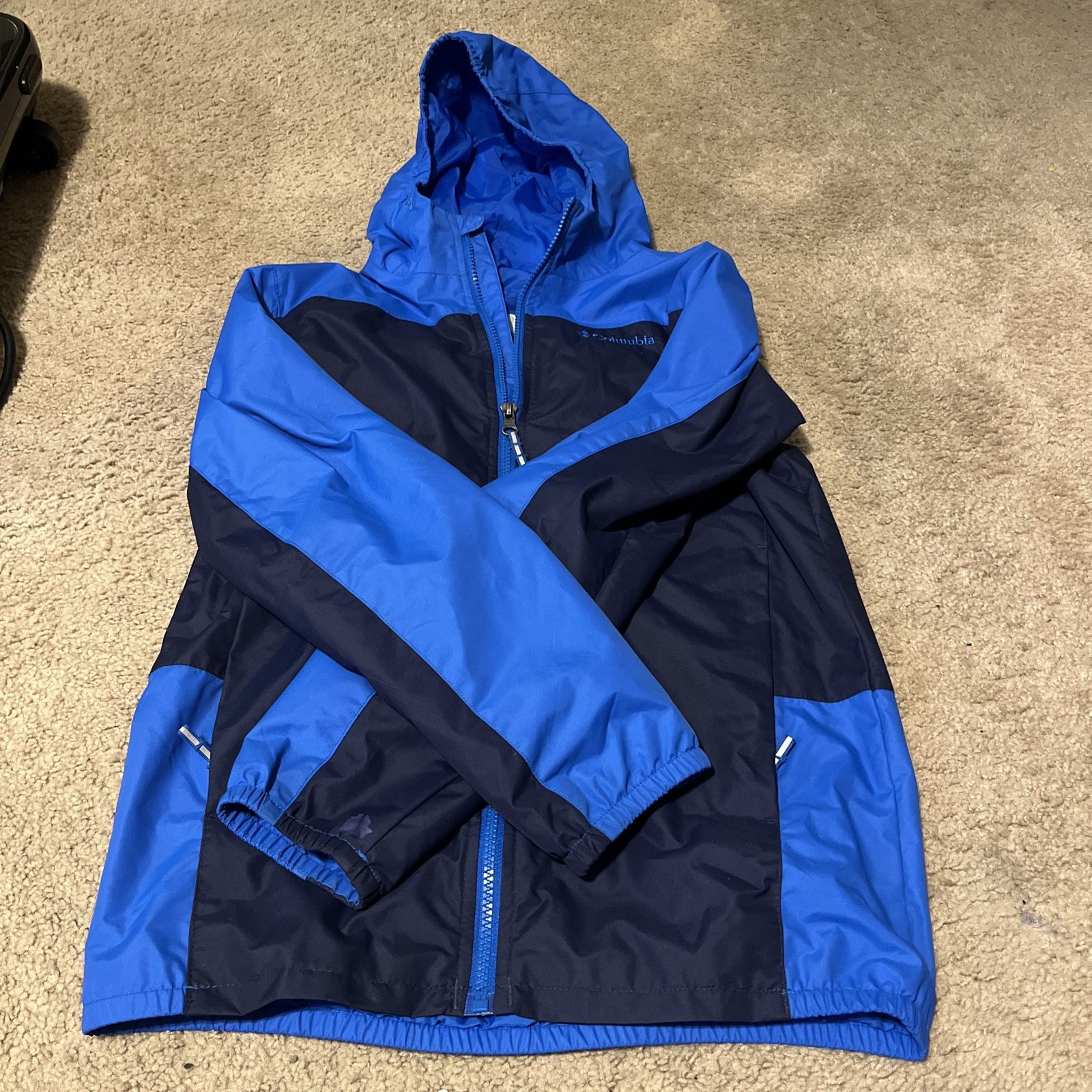 Columbia Hooded Rain Jacket Size Large Boys Youth Blue Full Zip