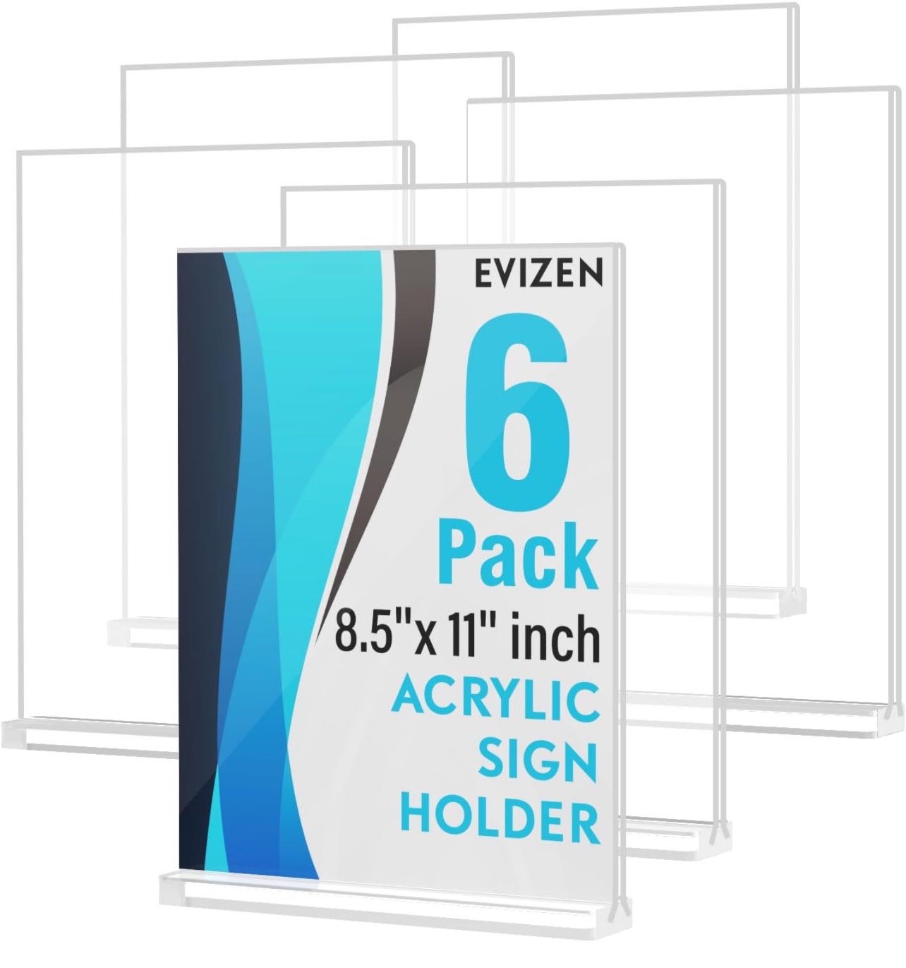 evizen Acrylic Sign Holder 8.5 x 11, Sign Holder Clear Vertical 6 Pack, Menu Plastic Sign Holder Standing Paper Stand Display Stand for Office, Restau