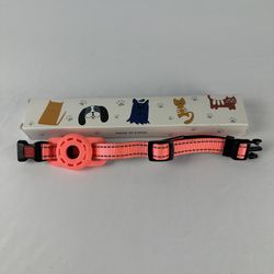 Dog Collar Compatible w/ AirTag Nylon Reflective Adjustable Pink