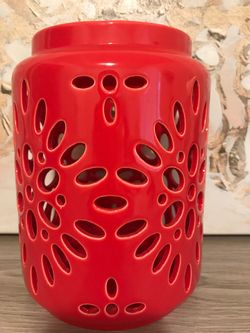 Lantern Candle Holder Red 8”h