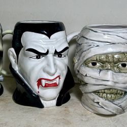 Universal Monsters Set Of 3 LARGE Vintage Ceramic Mugs Frank Dracula & Mummy NOS
