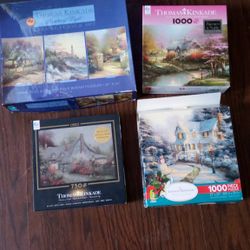 Lot Of 4 Jigsaw Puzzles Thomas Kinkade