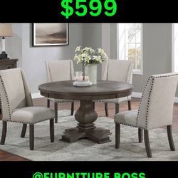 Round Dining Table - 54” Wooden Table With 4 Chairs $599
