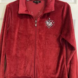 Large Red Velvet Zip-up Jacket By BCBGMAXAZRIA