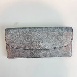 refurbishment COACH Slim Envelope Wallet in silver Crossgrain Leather 