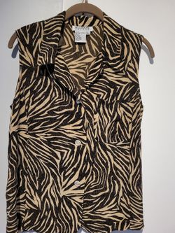 Animal Print 100% Sleeveless Silk Blouse