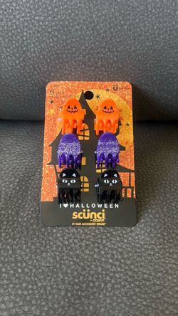 New Scunci By Conair 6 Piece Halloween Hair Clips Pumpkin Cat Orange Purple Black