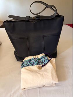 Tory Burch Navy Blue Block "T" Shoulder Bag