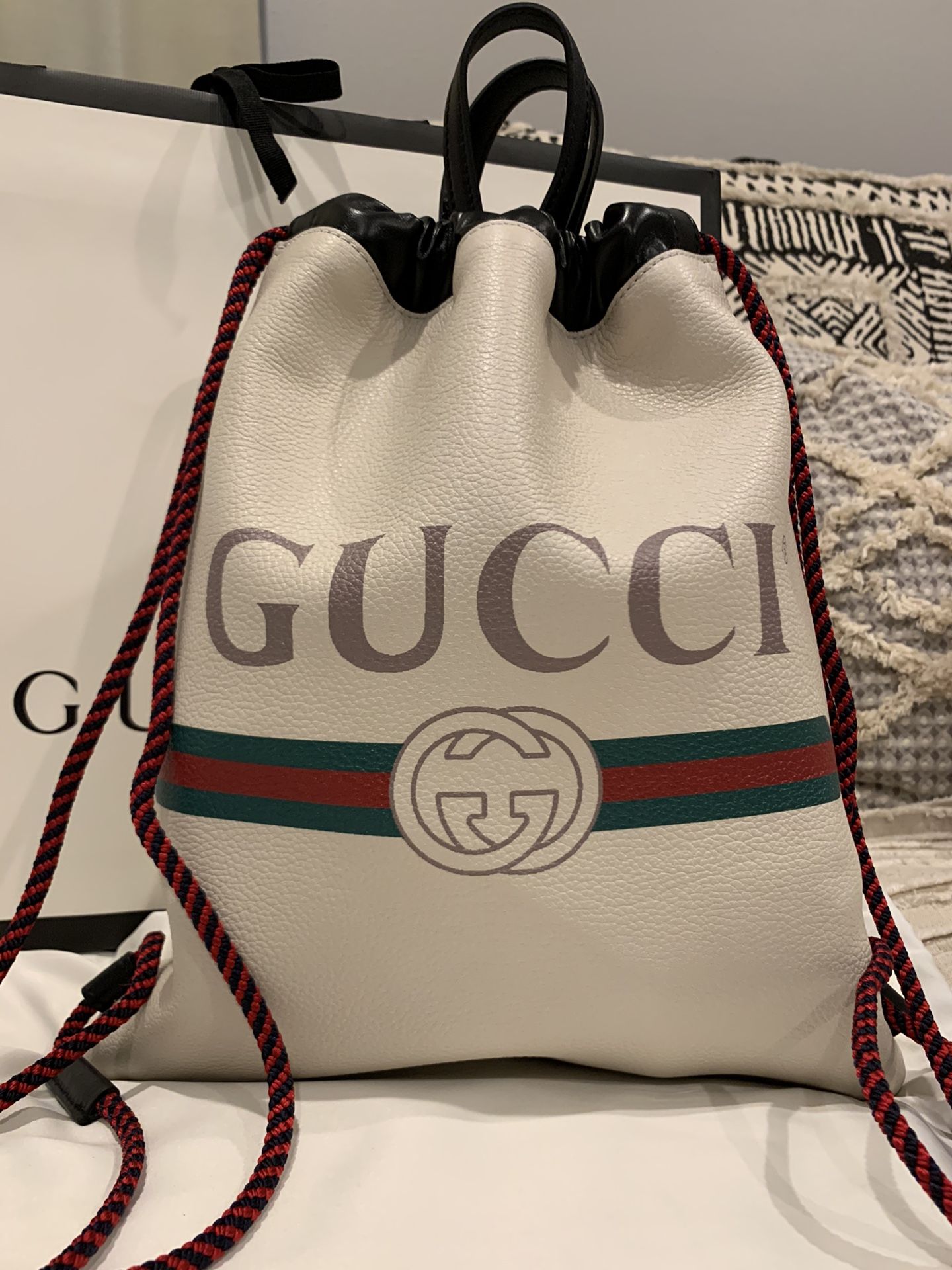 Gucci Backpack Logo Drawstring Leather Back Pack Christmas gift