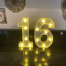 16th Birthday Decorative LED Light-up Numbers Silver Glitter Marquee 8.5” High