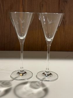 Set of 2 Etched Bird Grey Goose Vodka Martini Glasses