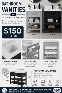 BRAND NEW SEALED IN THE BOX  Camden 36” Bathroom Vanity, Black with Silver Towel Rack Top included with backsplash