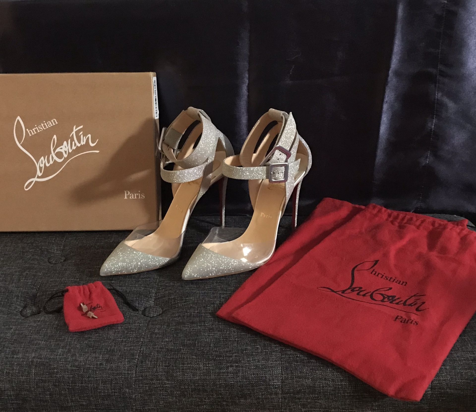 Christian Louboutin silver glitter wedding bride multimiss stiletto pumps 100 mm size 41 9.5 us womens