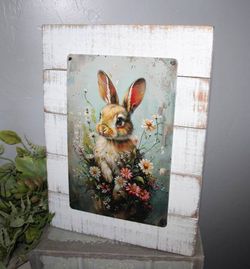 NEW Shabby Bunny Rabbit & Wild Flower Farmhouse Wall Decor