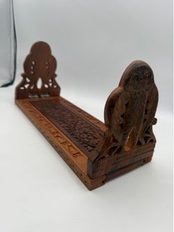 Vintage Hand Carved Wooden Owl Adjustable Collapsible Wood Book Bookends