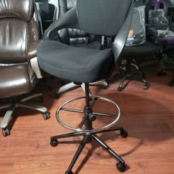 Bojuzija Ergonomic Drafting Chair, Standing Computer Desk Chair, Foot Ring, Lumbar Support, Swivel Task Chair, Black