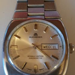 Bucharer Men's Stainless Steel 25 Jewel Automatic Watch Runs And Looks Great