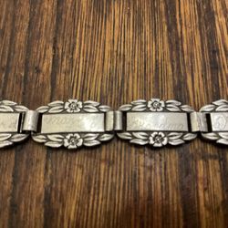 Vintage World War Ii Era Forget Me Not Bracelet Sterling Silver 6.5 Inches