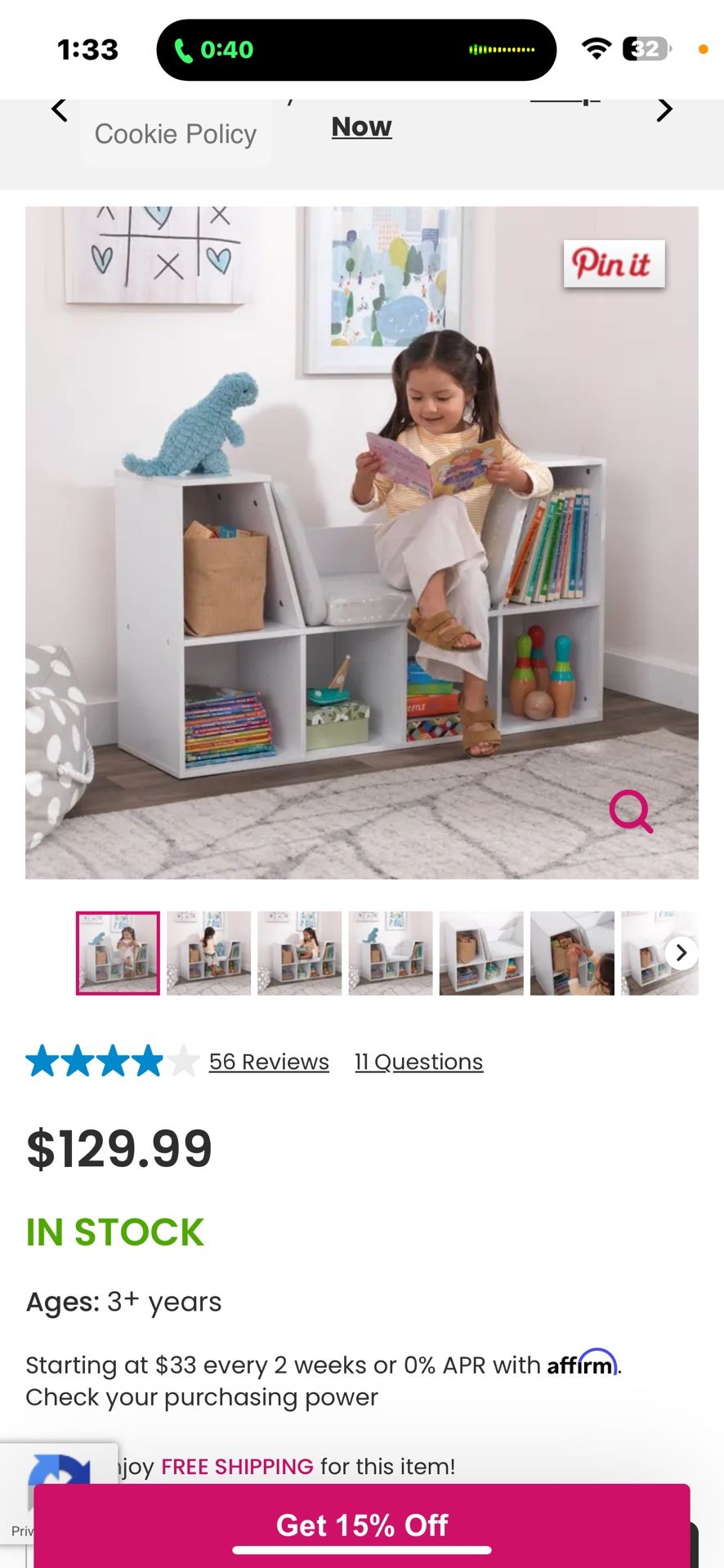 The KidKraft Bookcase with Reading Nook - White 