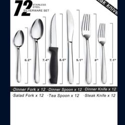 72 PCS.SILVER SILVERWARE SET WITH STEAK KNIVES SERVICES FOR 12 72 Pcs silver Silverware Set with Steak Knives Service for 12,Stainless Steel Flatware 