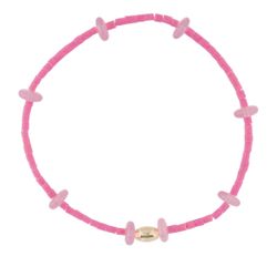 14k Gold Pink Opal Bead Stretch Bracelet 