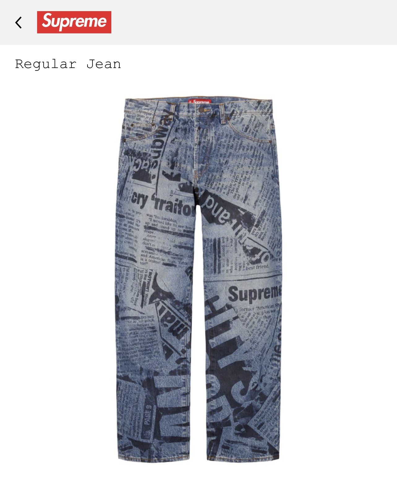 Supreme 25ss Regular Jean Newspaper