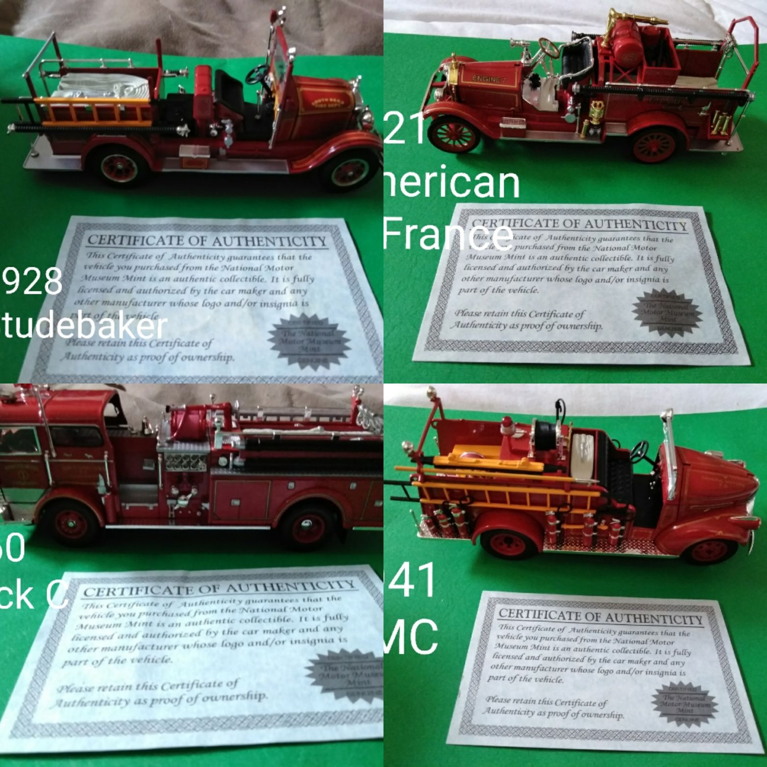 Set of 4 collectible diecast fire trucks