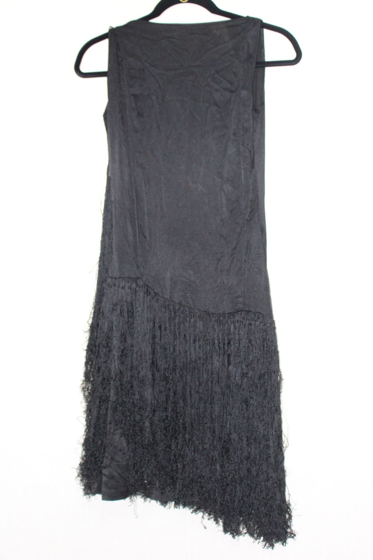 1920s Black Silk Crepe dress Fringe Dress w/Lining