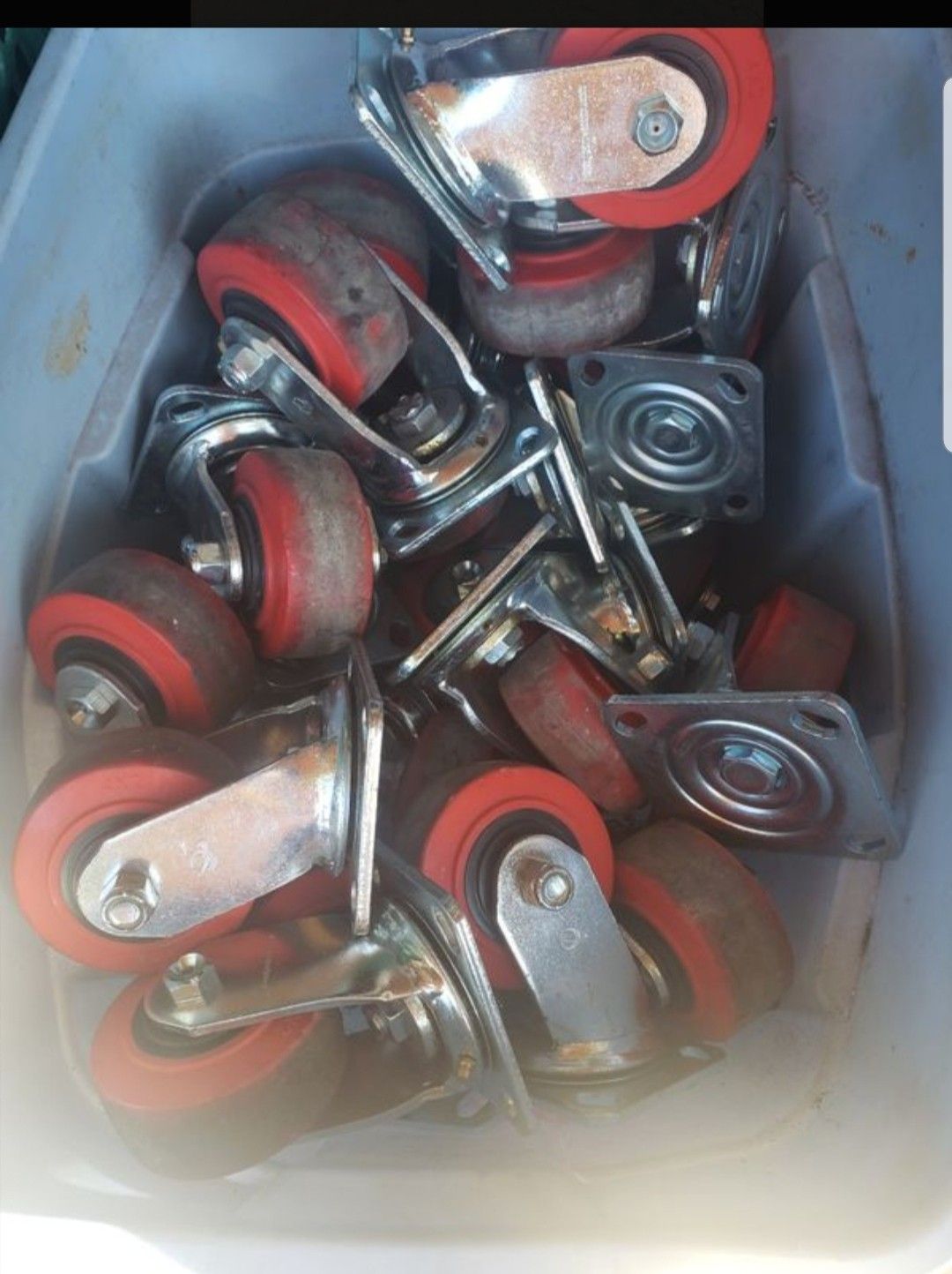Heavy Duty Tool Box Casters, 5x2" Red & Black Poly Wheels for Sale in