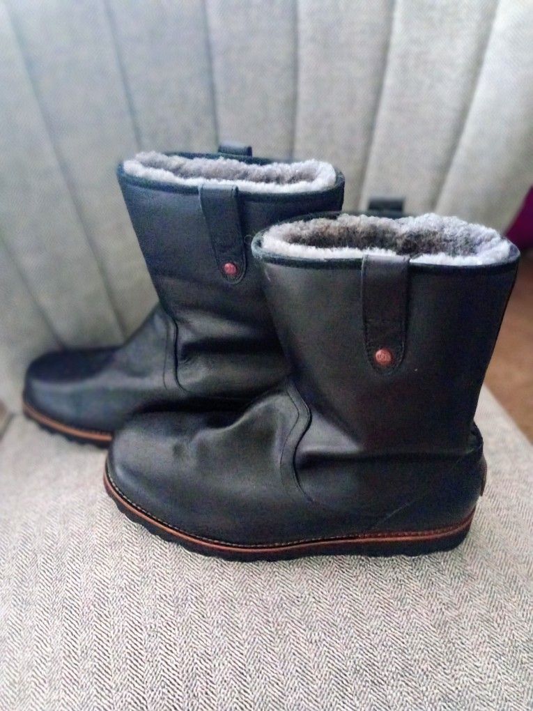 Ugg Australia Stoneman Waterproof Boots Shearling Line Leather Black Mens Sz 11
