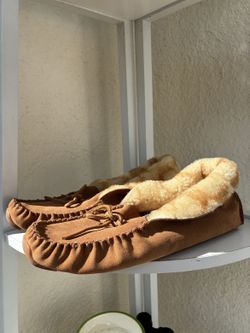 Coach Mens Moccasin Slippers Shearling Chestnut Suede US 11