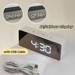 Mini Night Glow Mirror Alarm Clock Clear LED