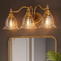 3-Light Bathroom Light Fixtures, Modern Wall Lights with Clear Glass Shade